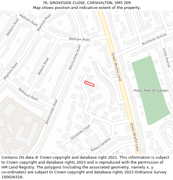 76, GROVESIDE CLOSE, CARSHALTON, SM5 2ER: Location map and indicative extent of plot
