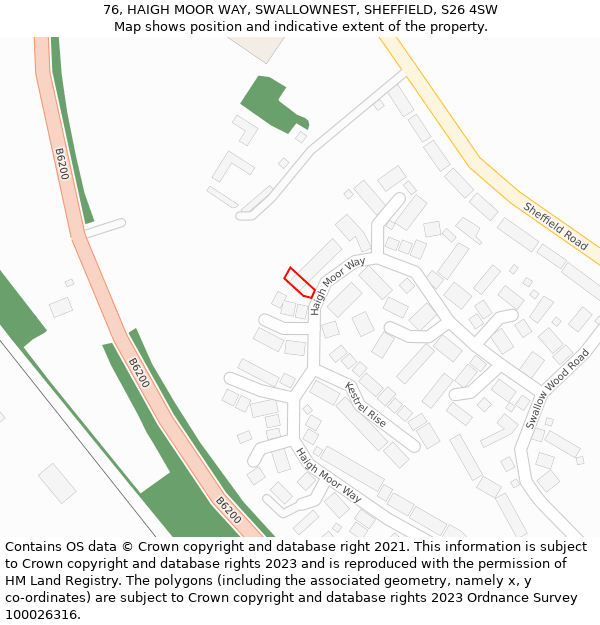 76, HAIGH MOOR WAY, SWALLOWNEST, SHEFFIELD, S26 4SW: Location map and indicative extent of plot