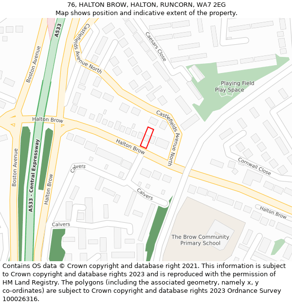 76, HALTON BROW, HALTON, RUNCORN, WA7 2EG: Location map and indicative extent of plot