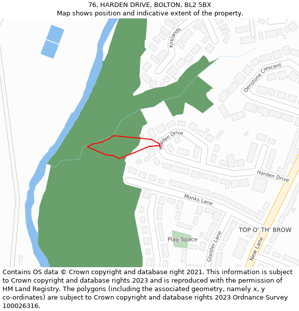 76, HARDEN DRIVE, BOLTON, BL2 5BX: Location map and indicative extent of plot