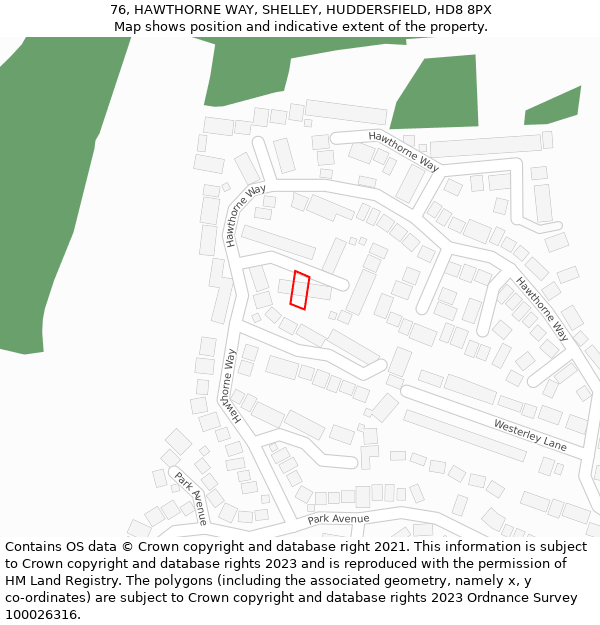 76, HAWTHORNE WAY, SHELLEY, HUDDERSFIELD, HD8 8PX: Location map and indicative extent of plot