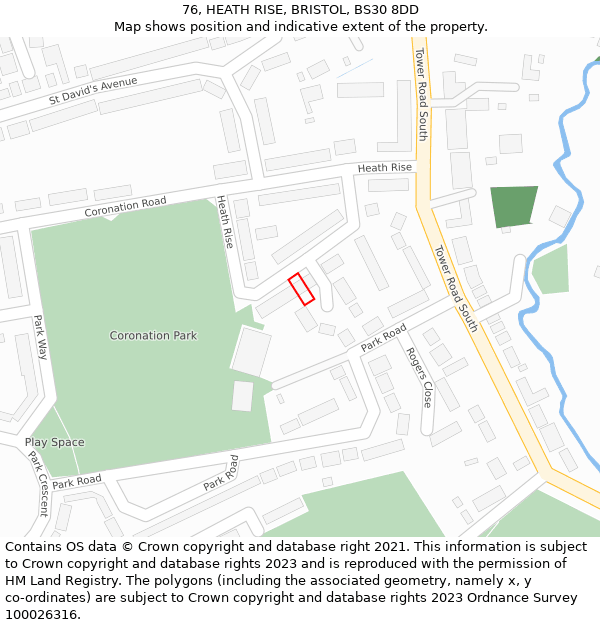 76, HEATH RISE, BRISTOL, BS30 8DD: Location map and indicative extent of plot
