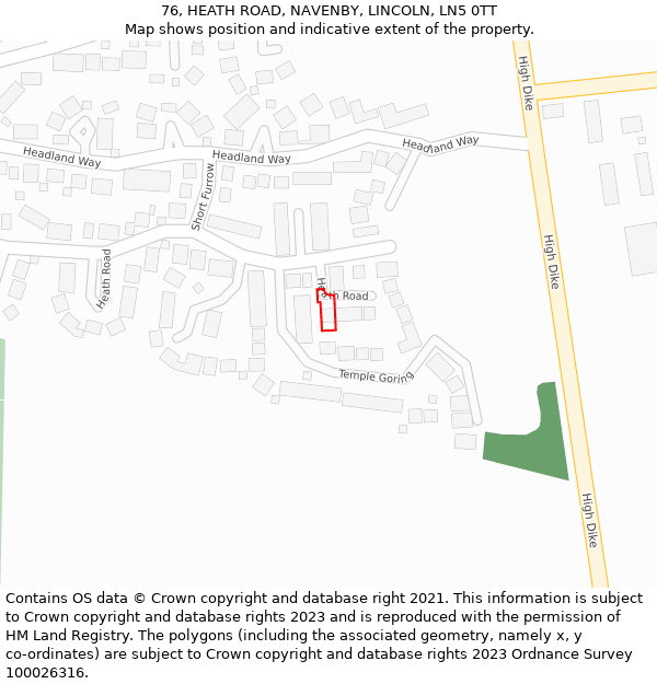 76, HEATH ROAD, NAVENBY, LINCOLN, LN5 0TT: Location map and indicative extent of plot