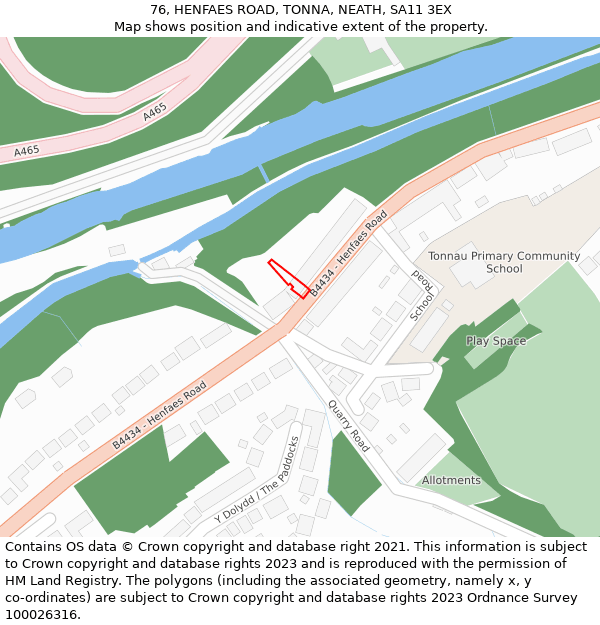 76, HENFAES ROAD, TONNA, NEATH, SA11 3EX: Location map and indicative extent of plot