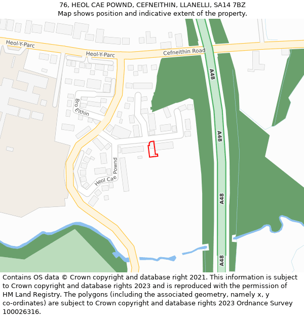 76, HEOL CAE POWND, CEFNEITHIN, LLANELLI, SA14 7BZ: Location map and indicative extent of plot