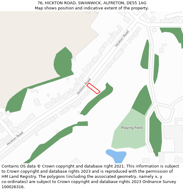 76, HICKTON ROAD, SWANWICK, ALFRETON, DE55 1AG: Location map and indicative extent of plot