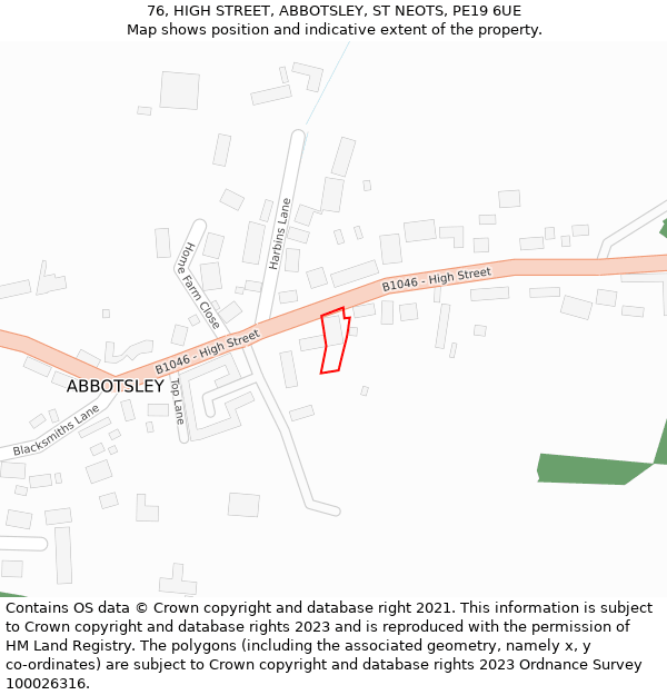 76, HIGH STREET, ABBOTSLEY, ST NEOTS, PE19 6UE: Location map and indicative extent of plot