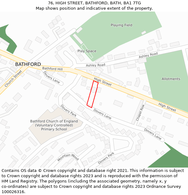 76, HIGH STREET, BATHFORD, BATH, BA1 7TG: Location map and indicative extent of plot