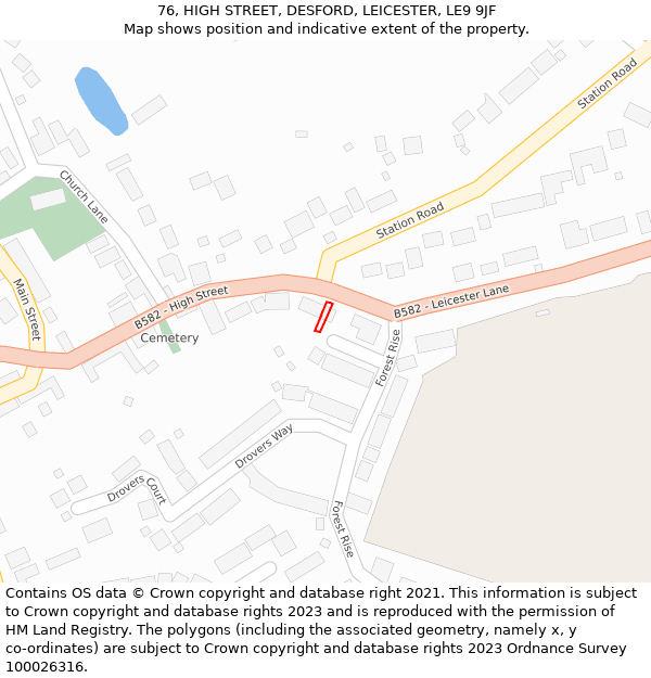 76, HIGH STREET, DESFORD, LEICESTER, LE9 9JF: Location map and indicative extent of plot