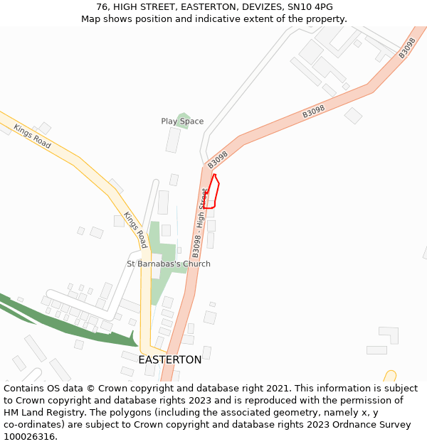 76, HIGH STREET, EASTERTON, DEVIZES, SN10 4PG: Location map and indicative extent of plot