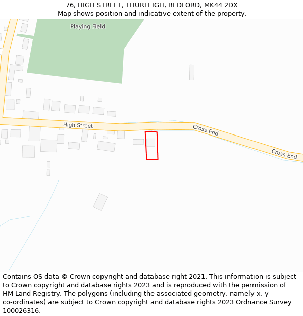 76, HIGH STREET, THURLEIGH, BEDFORD, MK44 2DX: Location map and indicative extent of plot