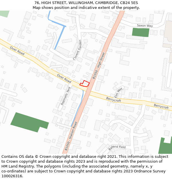 76, HIGH STREET, WILLINGHAM, CAMBRIDGE, CB24 5ES: Location map and indicative extent of plot
