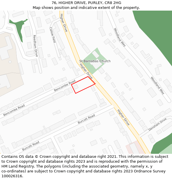 76, HIGHER DRIVE, PURLEY, CR8 2HG: Location map and indicative extent of plot