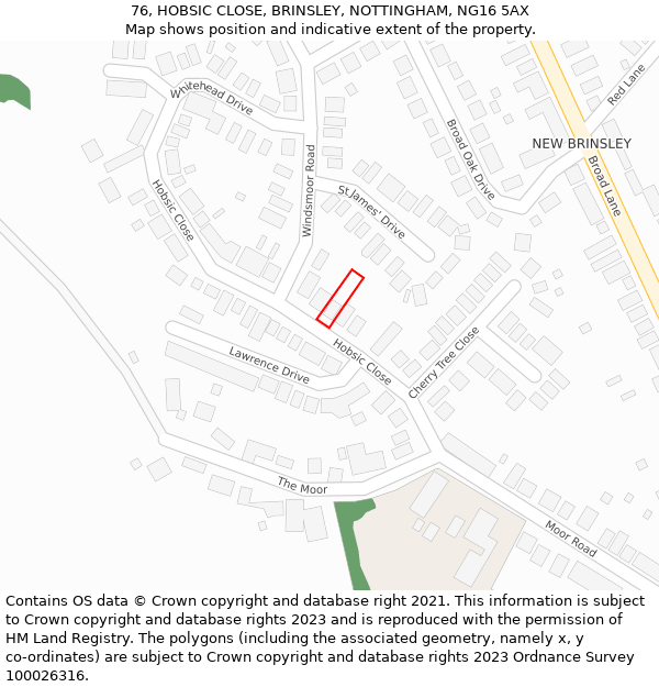 76, HOBSIC CLOSE, BRINSLEY, NOTTINGHAM, NG16 5AX: Location map and indicative extent of plot