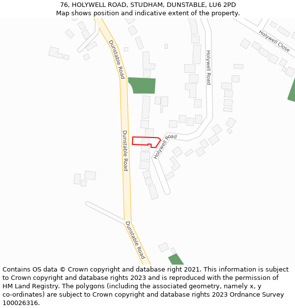 76, HOLYWELL ROAD, STUDHAM, DUNSTABLE, LU6 2PD: Location map and indicative extent of plot