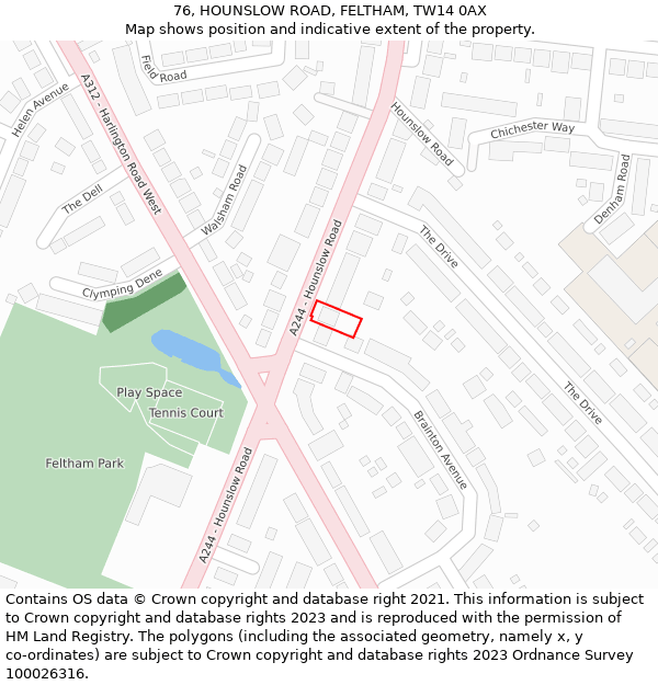 76, HOUNSLOW ROAD, FELTHAM, TW14 0AX: Location map and indicative extent of plot