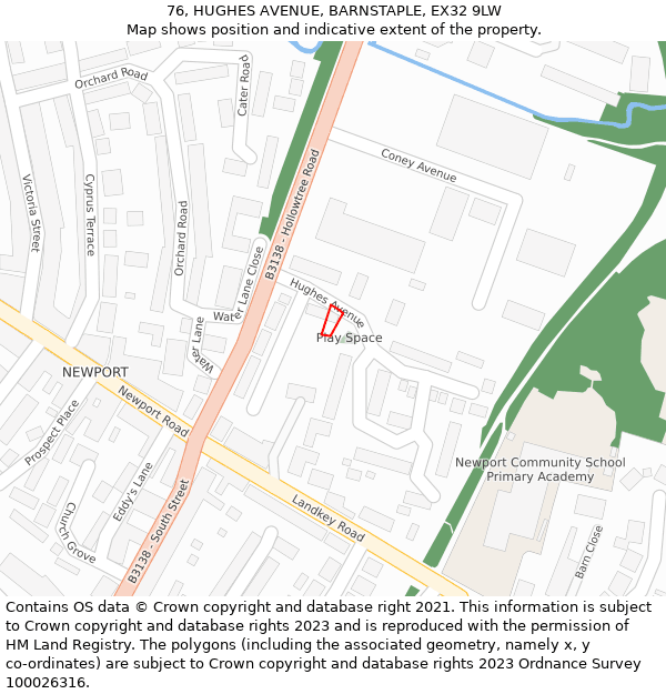 76, HUGHES AVENUE, BARNSTAPLE, EX32 9LW: Location map and indicative extent of plot