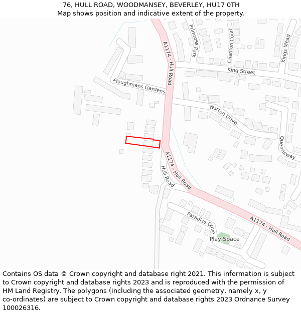 76, HULL ROAD, WOODMANSEY, BEVERLEY, HU17 0TH: Location map and indicative extent of plot