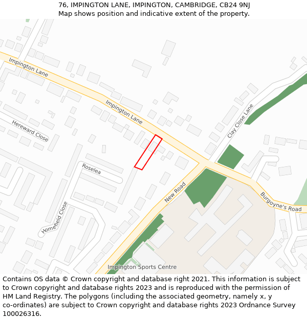 76, IMPINGTON LANE, IMPINGTON, CAMBRIDGE, CB24 9NJ: Location map and indicative extent of plot