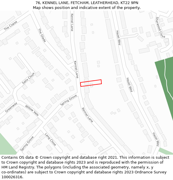 76, KENNEL LANE, FETCHAM, LEATHERHEAD, KT22 9PN: Location map and indicative extent of plot