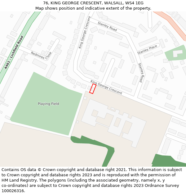 76, KING GEORGE CRESCENT, WALSALL, WS4 1EG: Location map and indicative extent of plot