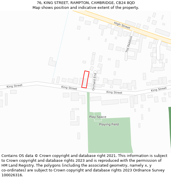 76, KING STREET, RAMPTON, CAMBRIDGE, CB24 8QD: Location map and indicative extent of plot
