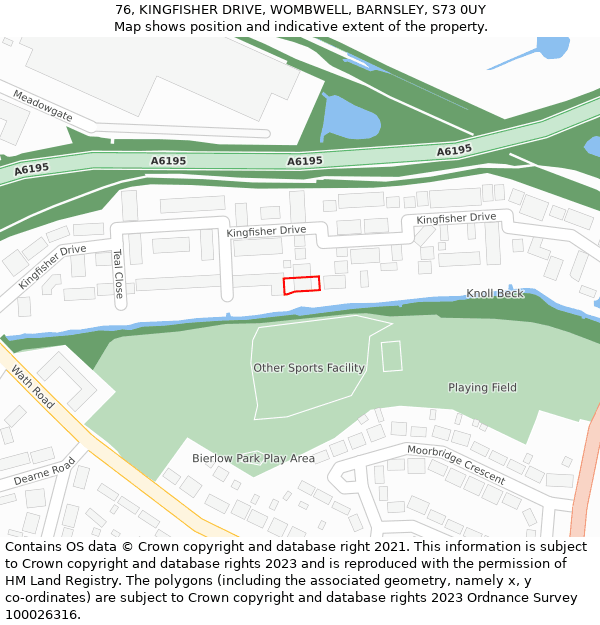 76, KINGFISHER DRIVE, WOMBWELL, BARNSLEY, S73 0UY: Location map and indicative extent of plot