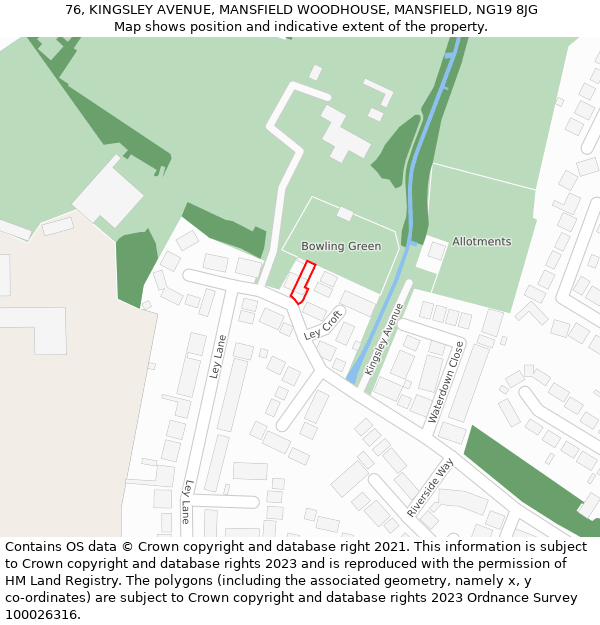 76, KINGSLEY AVENUE, MANSFIELD WOODHOUSE, MANSFIELD, NG19 8JG: Location map and indicative extent of plot