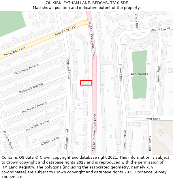 76, KIRKLEATHAM LANE, REDCAR, TS10 5DE: Location map and indicative extent of plot