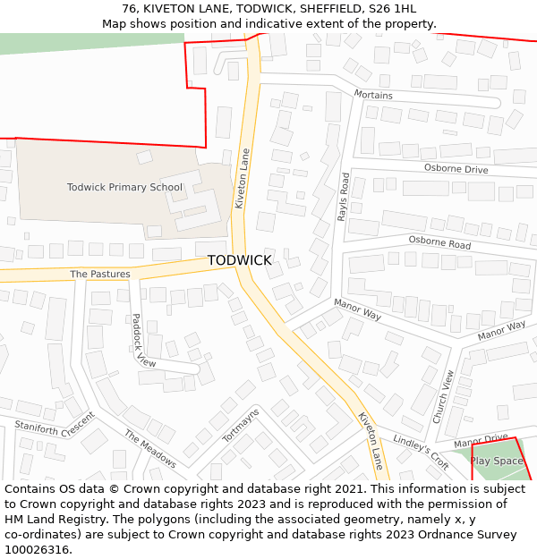 76, KIVETON LANE, TODWICK, SHEFFIELD, S26 1HL: Location map and indicative extent of plot