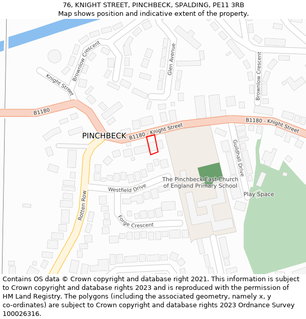 76, KNIGHT STREET, PINCHBECK, SPALDING, PE11 3RB: Location map and indicative extent of plot