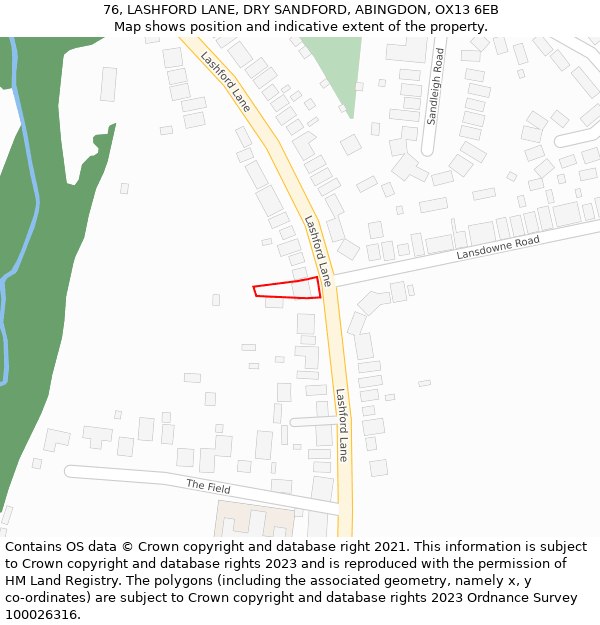 76, LASHFORD LANE, DRY SANDFORD, ABINGDON, OX13 6EB: Location map and indicative extent of plot