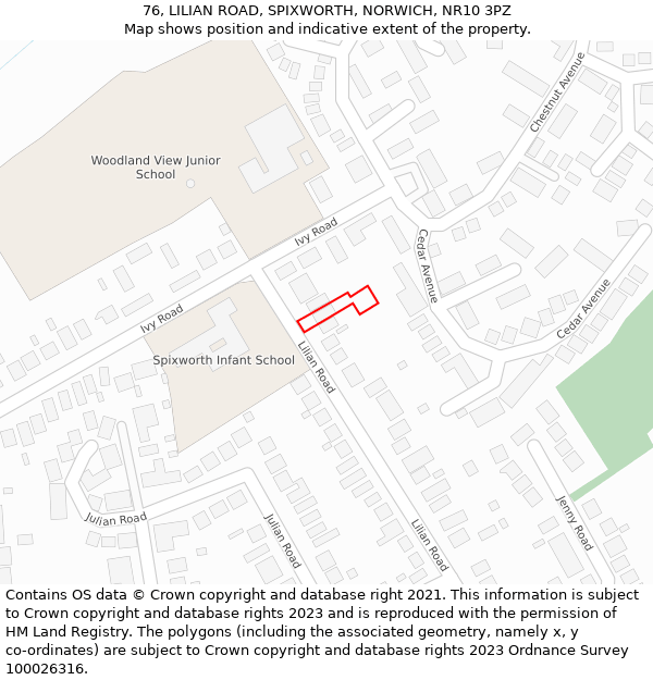 76, LILIAN ROAD, SPIXWORTH, NORWICH, NR10 3PZ: Location map and indicative extent of plot