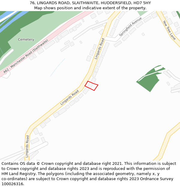 76, LINGARDS ROAD, SLAITHWAITE, HUDDERSFIELD, HD7 5HY: Location map and indicative extent of plot