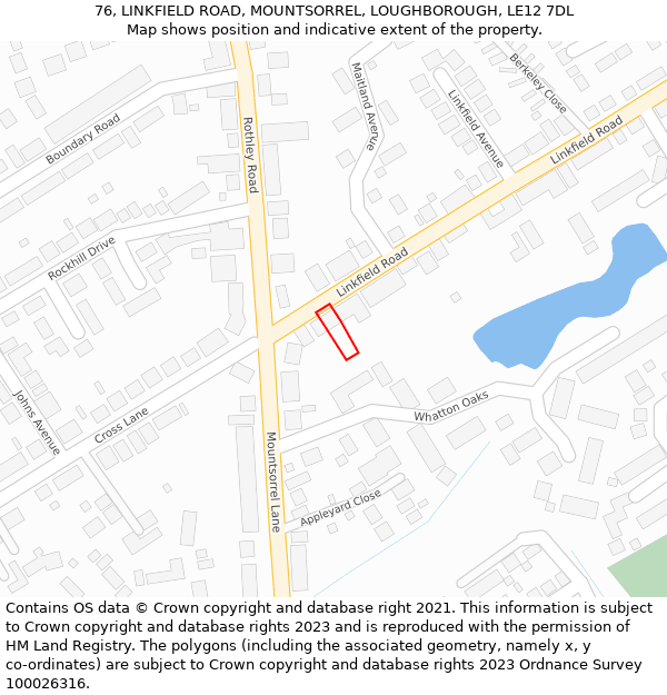 76, LINKFIELD ROAD, MOUNTSORREL, LOUGHBOROUGH, LE12 7DL: Location map and indicative extent of plot
