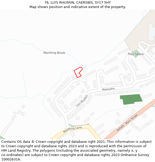 76, LLYS RHUFAIN, CAERSWS, SY17 5HY: Location map and indicative extent of plot