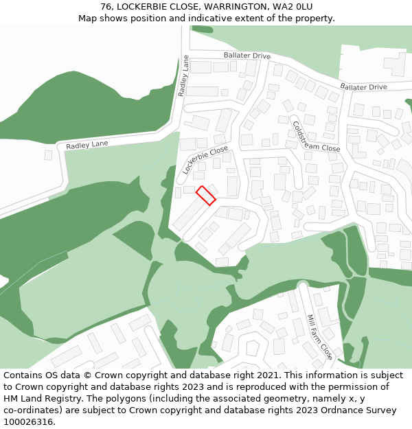 76, LOCKERBIE CLOSE, WARRINGTON, WA2 0LU: Location map and indicative extent of plot