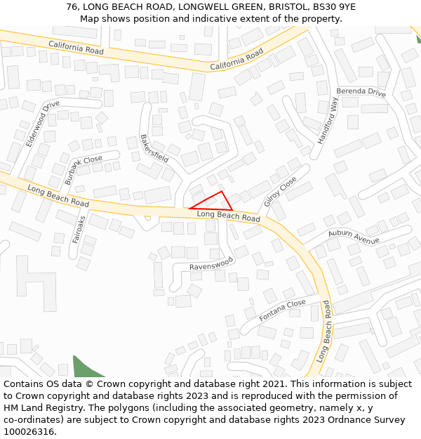 76, LONG BEACH ROAD, LONGWELL GREEN, BRISTOL, BS30 9YE: Location map and indicative extent of plot