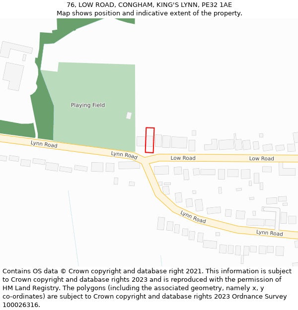 76, LOW ROAD, CONGHAM, KING'S LYNN, PE32 1AE: Location map and indicative extent of plot