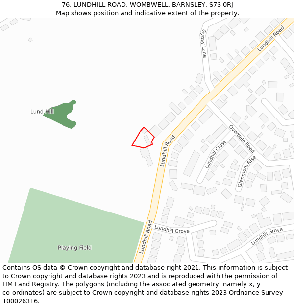76, LUNDHILL ROAD, WOMBWELL, BARNSLEY, S73 0RJ: Location map and indicative extent of plot