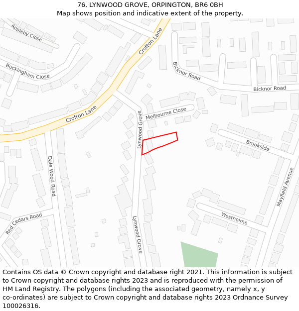76, LYNWOOD GROVE, ORPINGTON, BR6 0BH: Location map and indicative extent of plot