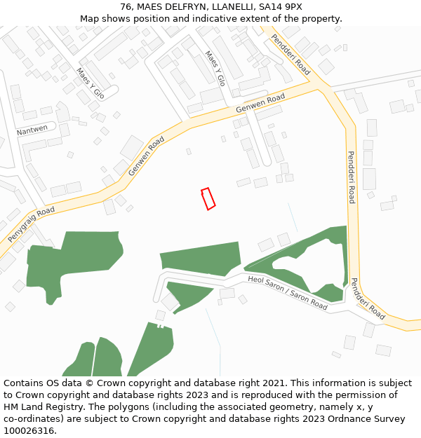 76, MAES DELFRYN, LLANELLI, SA14 9PX: Location map and indicative extent of plot