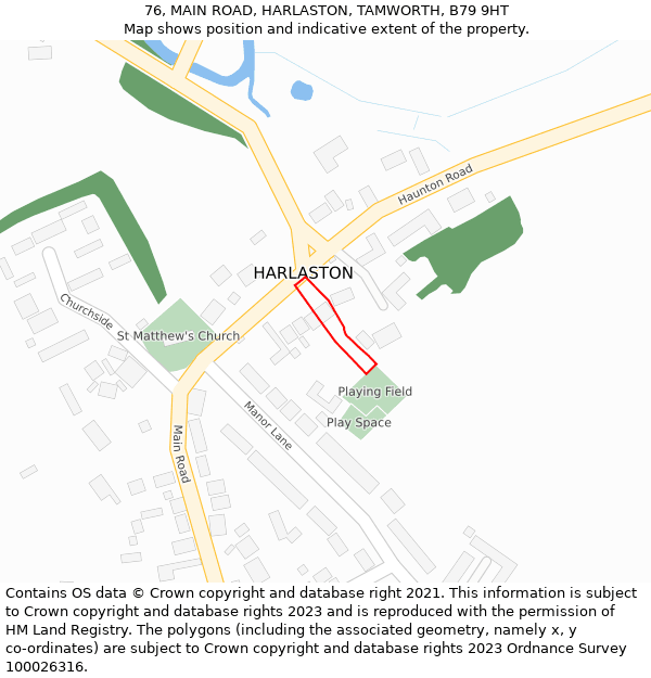 76, MAIN ROAD, HARLASTON, TAMWORTH, B79 9HT: Location map and indicative extent of plot