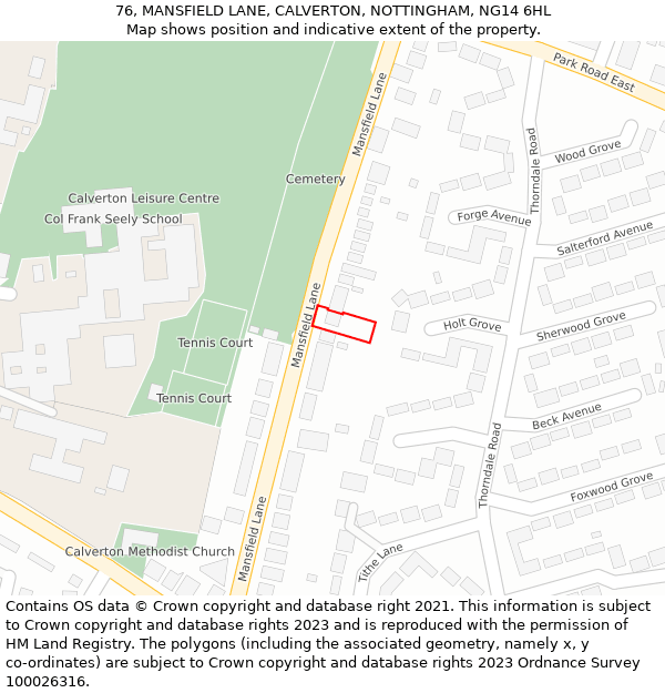 76, MANSFIELD LANE, CALVERTON, NOTTINGHAM, NG14 6HL: Location map and indicative extent of plot
