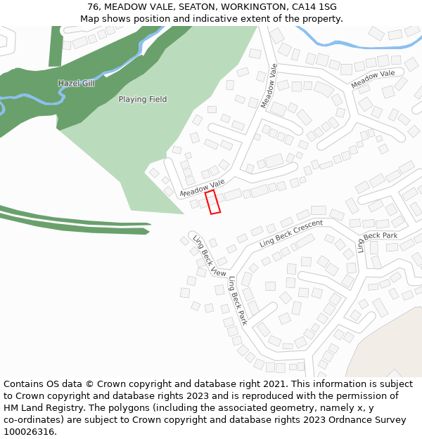 76, MEADOW VALE, SEATON, WORKINGTON, CA14 1SG: Location map and indicative extent of plot