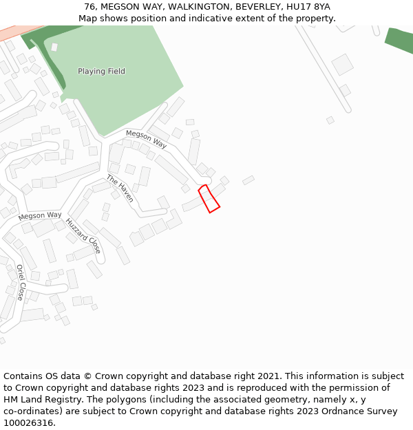 76, MEGSON WAY, WALKINGTON, BEVERLEY, HU17 8YA: Location map and indicative extent of plot