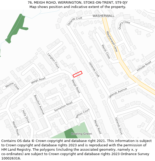 76, MEIGH ROAD, WERRINGTON, STOKE-ON-TRENT, ST9 0JY: Location map and indicative extent of plot