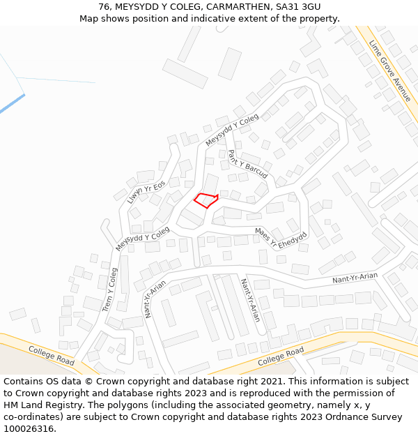 76, MEYSYDD Y COLEG, CARMARTHEN, SA31 3GU: Location map and indicative extent of plot