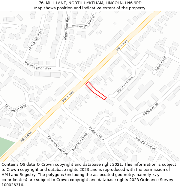 76, MILL LANE, NORTH HYKEHAM, LINCOLN, LN6 9PD: Location map and indicative extent of plot