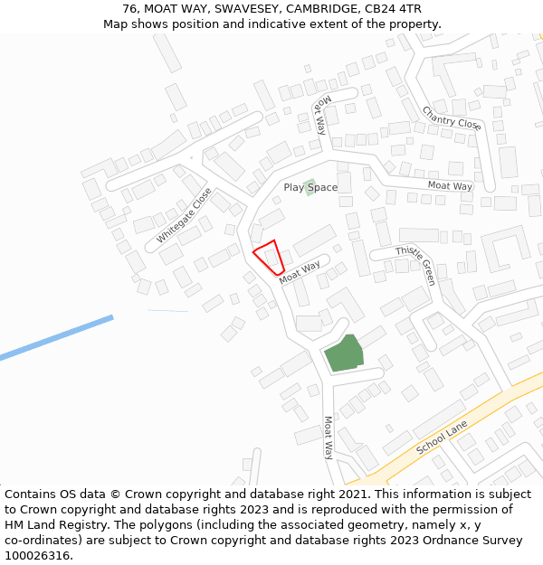 76, MOAT WAY, SWAVESEY, CAMBRIDGE, CB24 4TR: Location map and indicative extent of plot